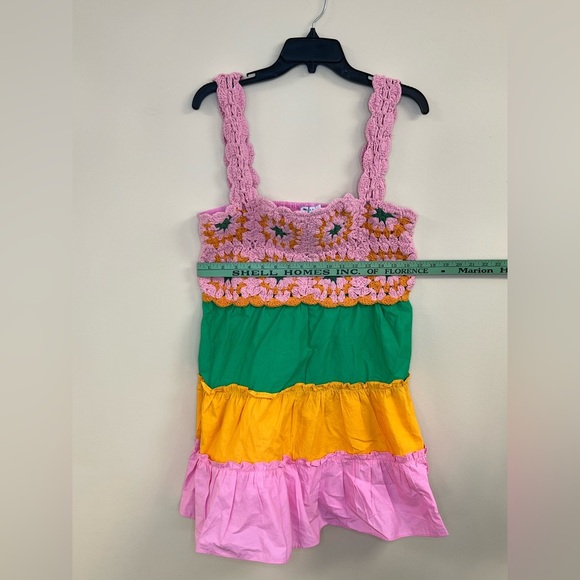 ASOS DESIGN crochet tiered mini sundress in color block - Picture 10 of 11